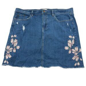 Loft Outlet Womens Embroidered Denim Mini Skirt Size 16